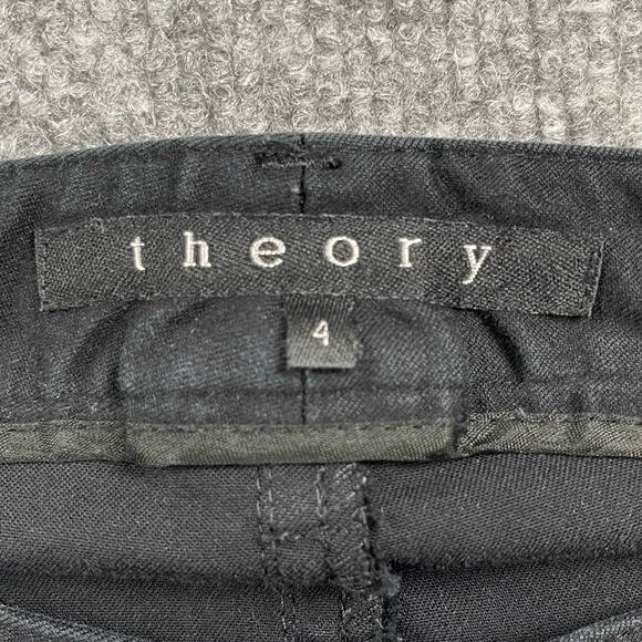 Theory Pants Womens 4 Black Straight Leg Flat Front Cotton Stretch Blend Pockets - Picture 9 of 11
